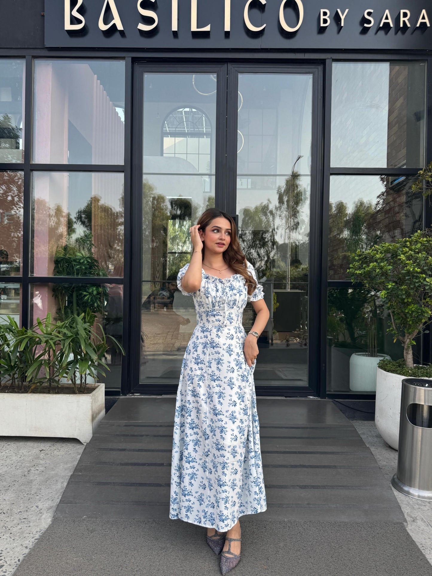 Blue Floral Midi Dress