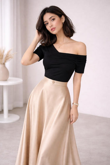 Asymmetrical off-shoulder ruched top for women - Fasciners Pakistan