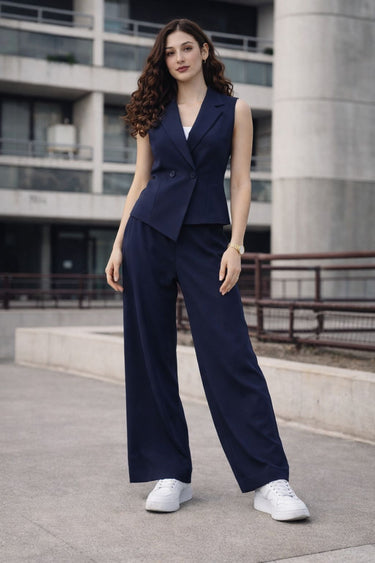 Navy tailored vest coord set power dressing for women - Fasciners Pakistan