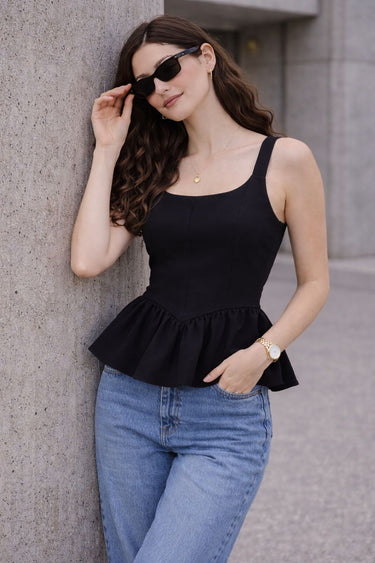 Noir peplum cami top square neck for women - Fasciners Pakistan