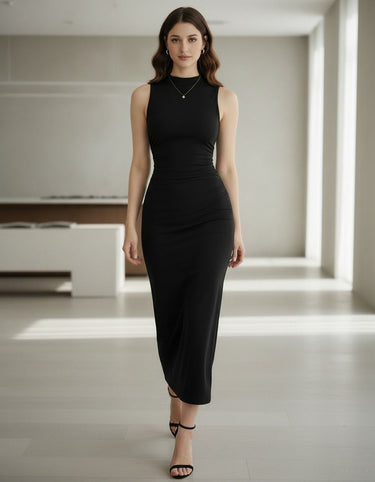 Black bodycon maxi dress sculpted fit for women - Fasciners Pakistan