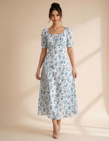 Blue Floral Midi Dress