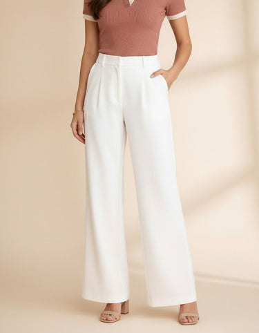 Wide leg white trousers high waist for women - Fasciners Pakistan