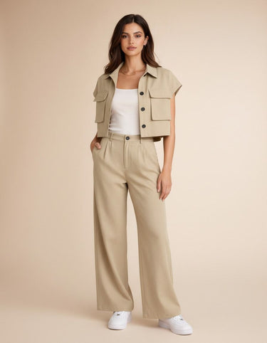 Sahara utility co-ord set cropped shirt fitted inner for women - Fasciners Pakistan