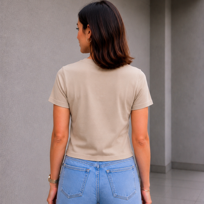 Beige fitted t-shirt back view — Fasciners Pakistan