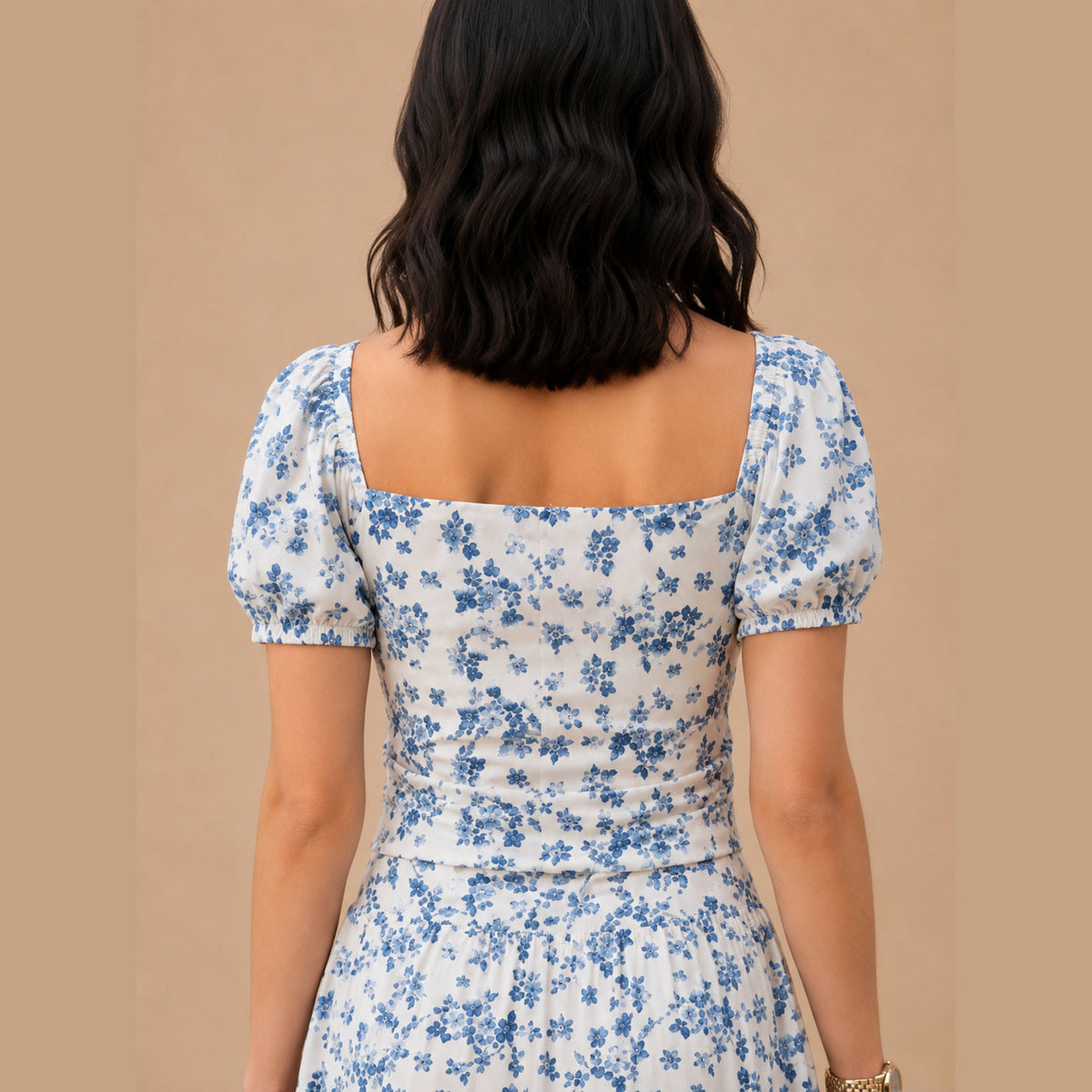 Blue Floral Skirt & Shirt Co-Ord Set