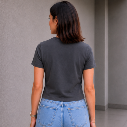 Gray fitted t-shirt back view — Fasciners Pakistan