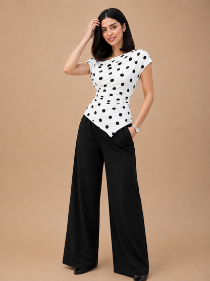 Polka Dot Asymmetric Ruched Top
