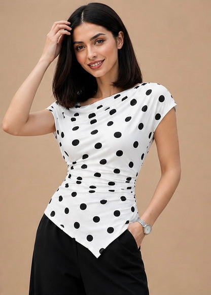 Polka Dot Asymmetric Ruched Top