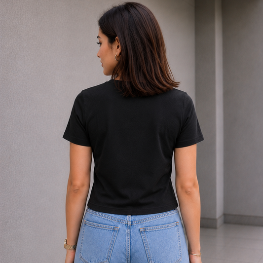 Black fitted t-shirt back view — Fasciners Pakistan