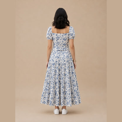 Blue Floral Skirt & Shirt Co-Ord Set