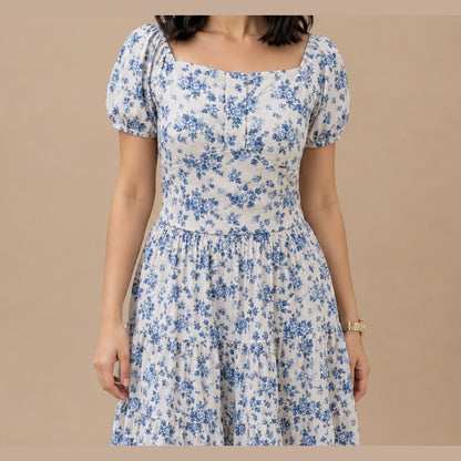 Blue Floral Skirt & Shirt Co-Ord Set