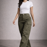 Olive wide leg cargo trousers for women - Fasciners Pakistan