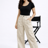 Sand wide leg cargo trousers high waist for women - Fasciners Pakistan