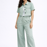 Mint sage co-ord set cropped shirt wide leg trousers for women - Fasciners Pakistan