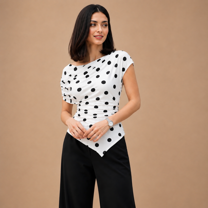 Polka Dot Asymmetric Ruched Top
