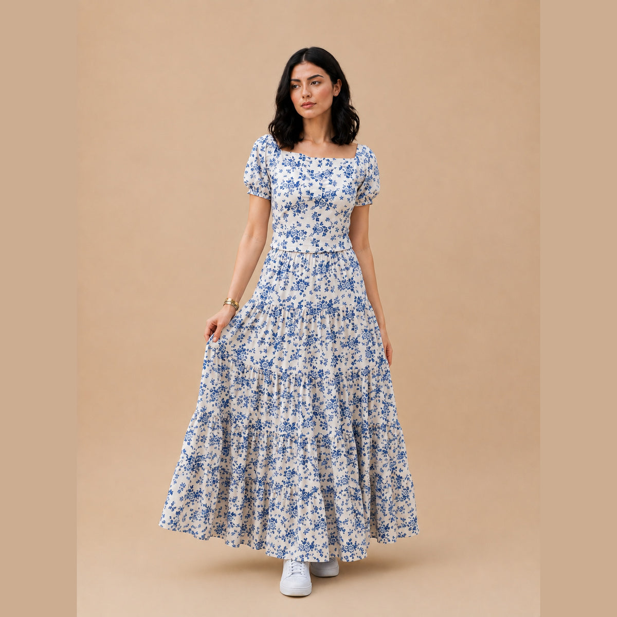 Blue Floral Skirt & Shirt Co-Ord Set