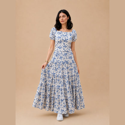 Blue Floral Skirt & Shirt Co-Ord Set