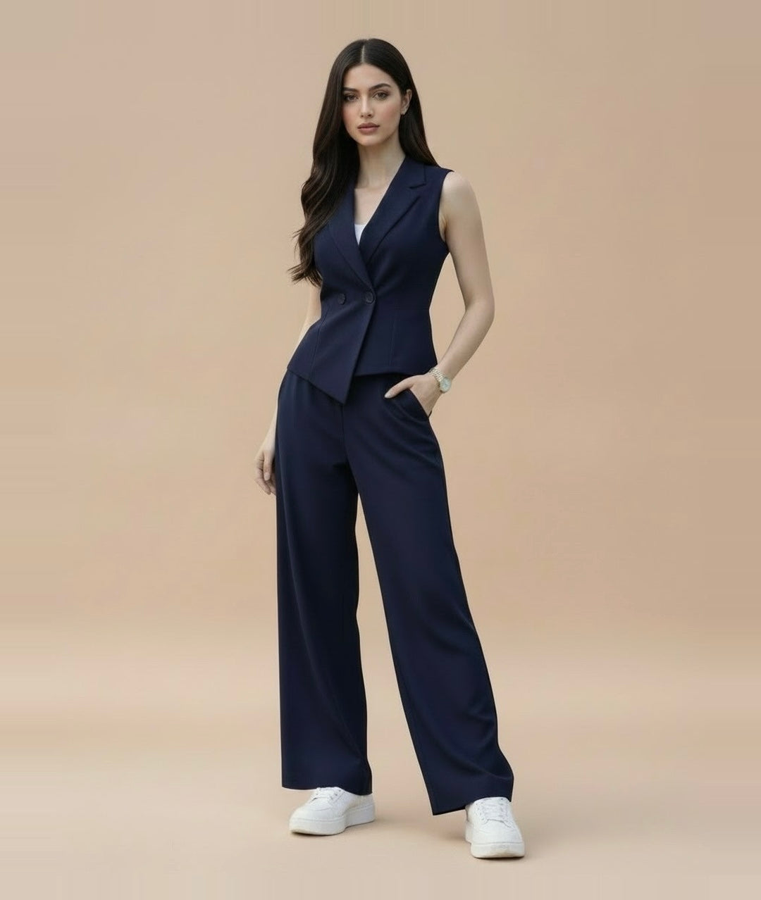 Navy tailored coord set for women - Fasciners Pakistan