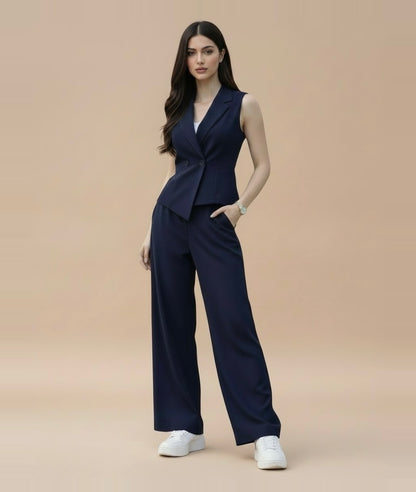 Navy tailored coord set for women - Fasciners Pakistan