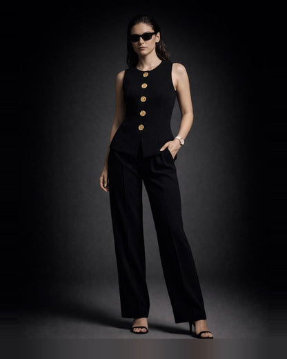 Black structured vest coord set front view for women - Fasciners Pakistan