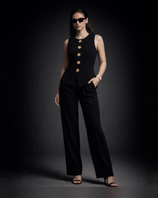 Black structured vest coord set front view for women - Fasciners Pakistan