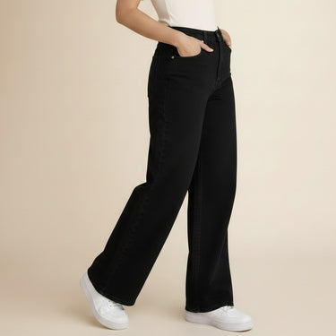 Fasciners High Waist Wide Leg Jeans Jet Black side detail