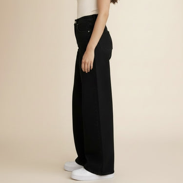 Fasciners High Waist Wide Leg Jeans Jet Black side view