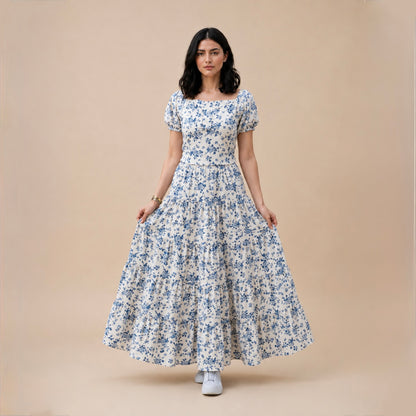 Blue Floral Skirt & Shirt Co-Ord Set