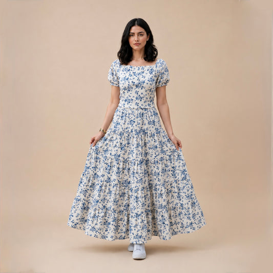 Blue Floral Skirt & Shirt Co-Ord Set