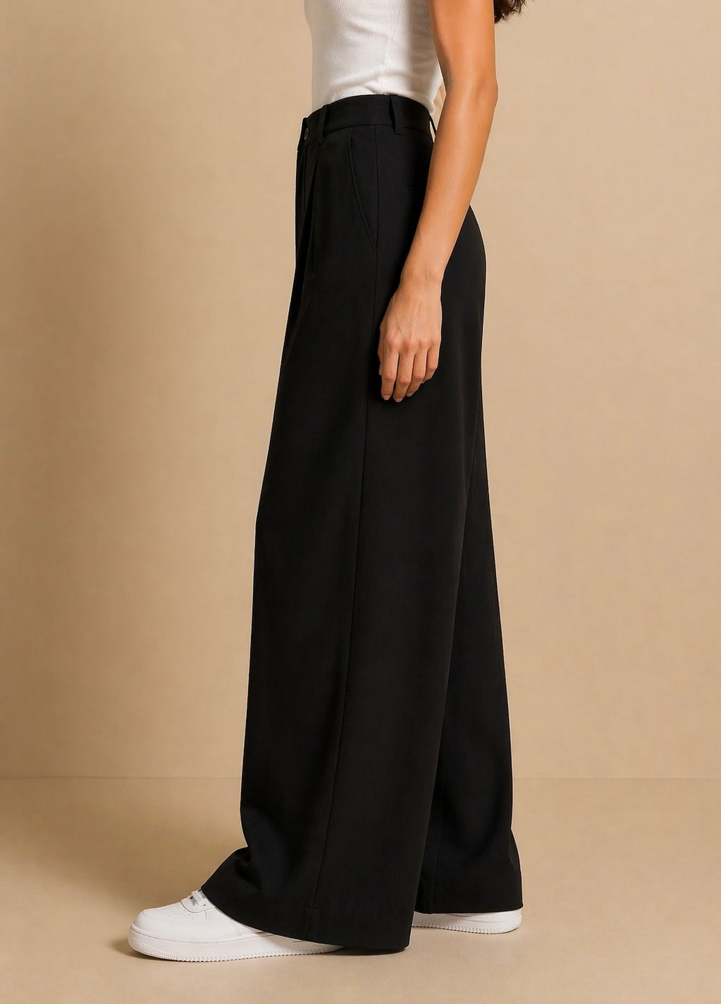 Wide leg black pants styled look women Pakistan