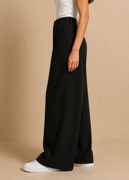 Wide leg black pants styled look women Pakistan