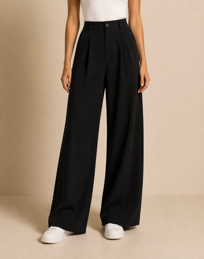 Wide leg black pants high waist for women - Fasciners Pakistan
