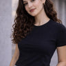 Black basic fitted t-shirt for women - Fasciners Pakistan