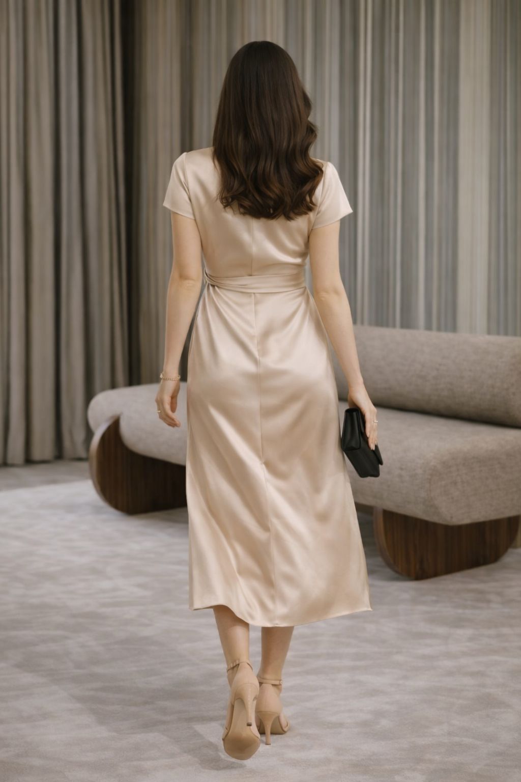 Satin wrap dress styled look women Pakistan