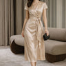 Satin wrap dress elegant fluid drape for women - Fasciners Pakistan