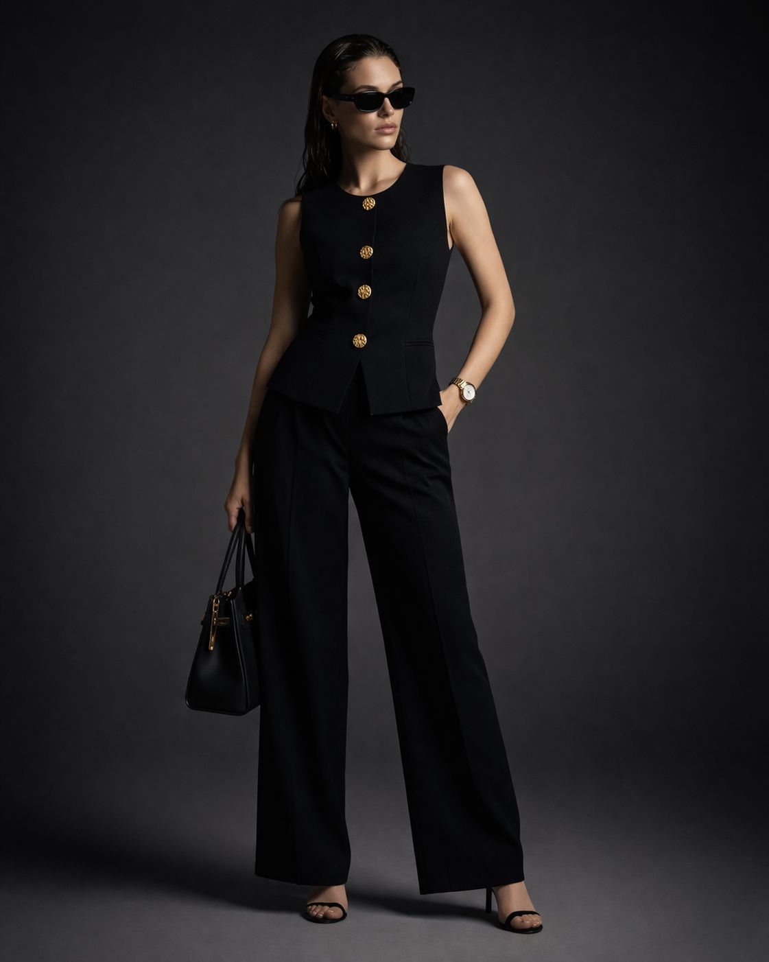 Black structured coord set back view women - Fasciners Pakistan