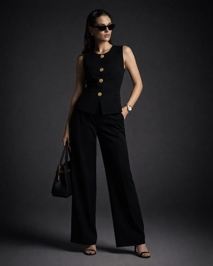 Black structured coord set back view women - Fasciners Pakistan