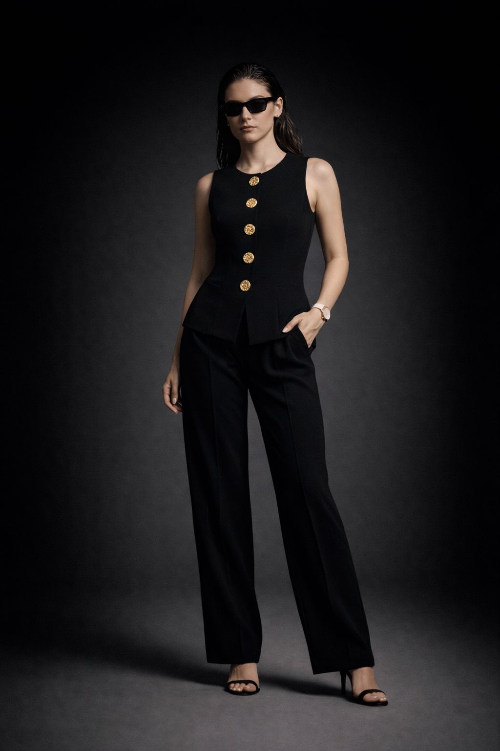 Black structured vest coord set tailored for women - Fasciners Pakistan