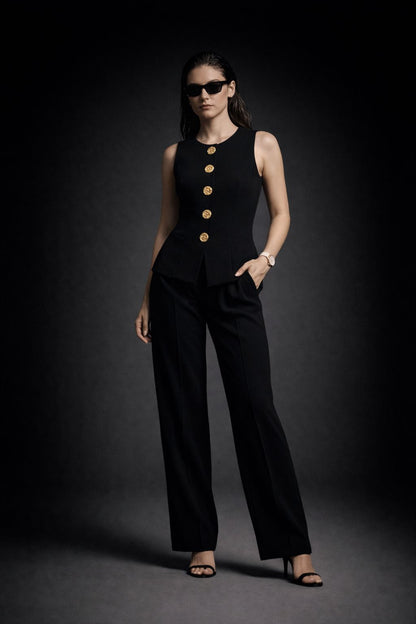 Black structured vest coord set tailored for women - Fasciners Pakistan