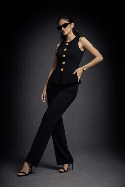 Black structured coord vest detail close up - Fasciners Pakistan
