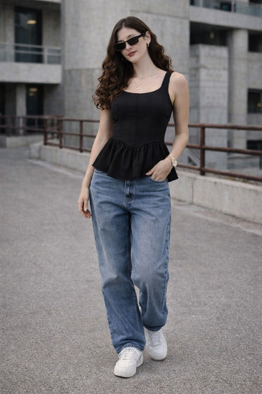 Noir Peplum Cami Top