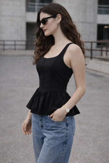 Noir Peplum Cami Top