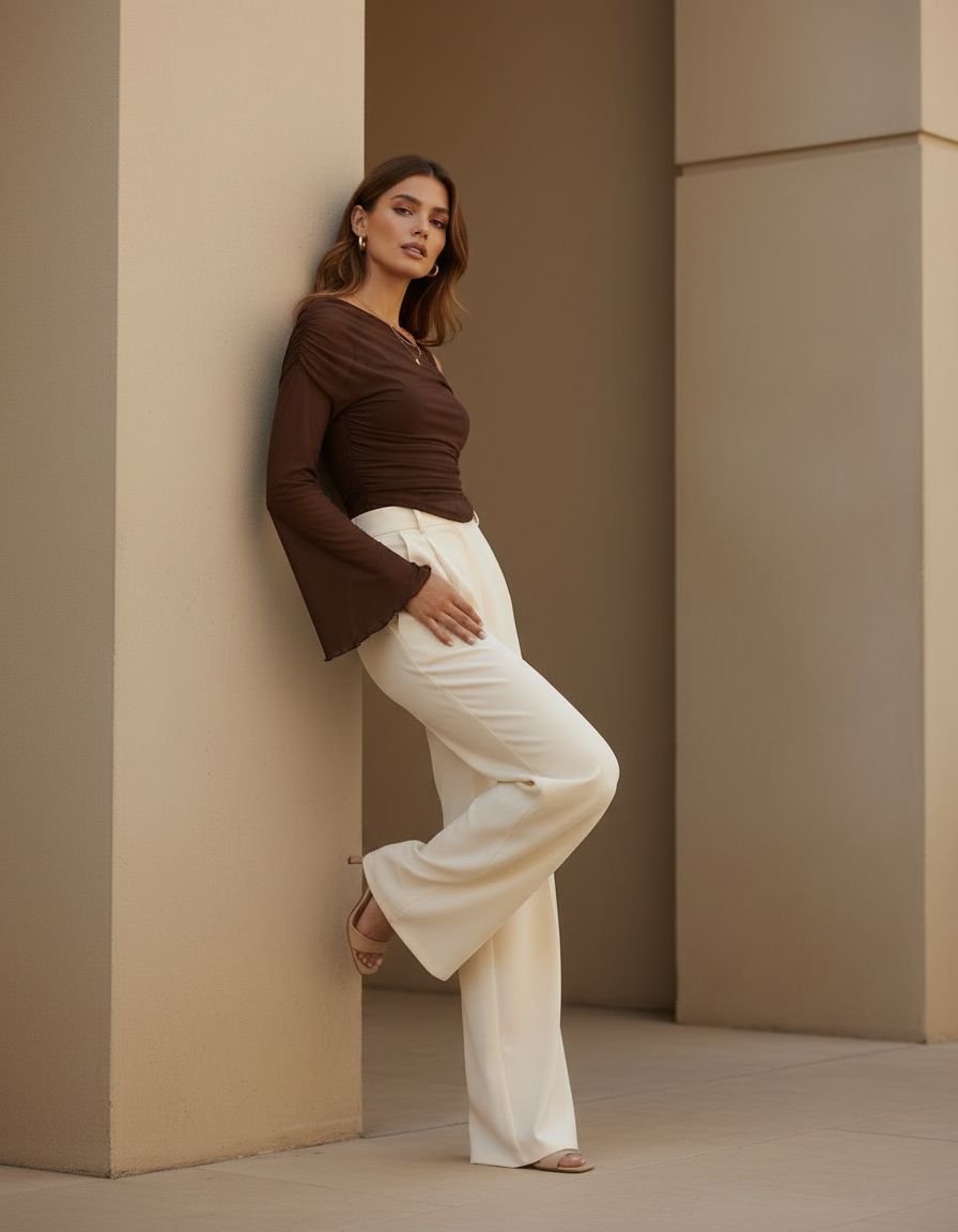 Coffee sheer mesh top fabric detail - Fasciners Pakistan