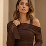 Coffee sheer ruched mesh top for women - Fasciners Pakistan
