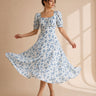 Blue floral midi dress romantic print for women - Fasciners Pakistan