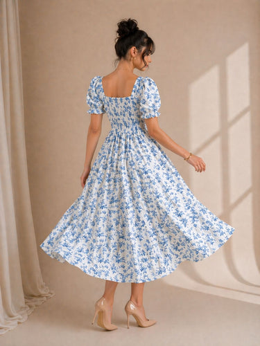 Blue Floral Midi Dress