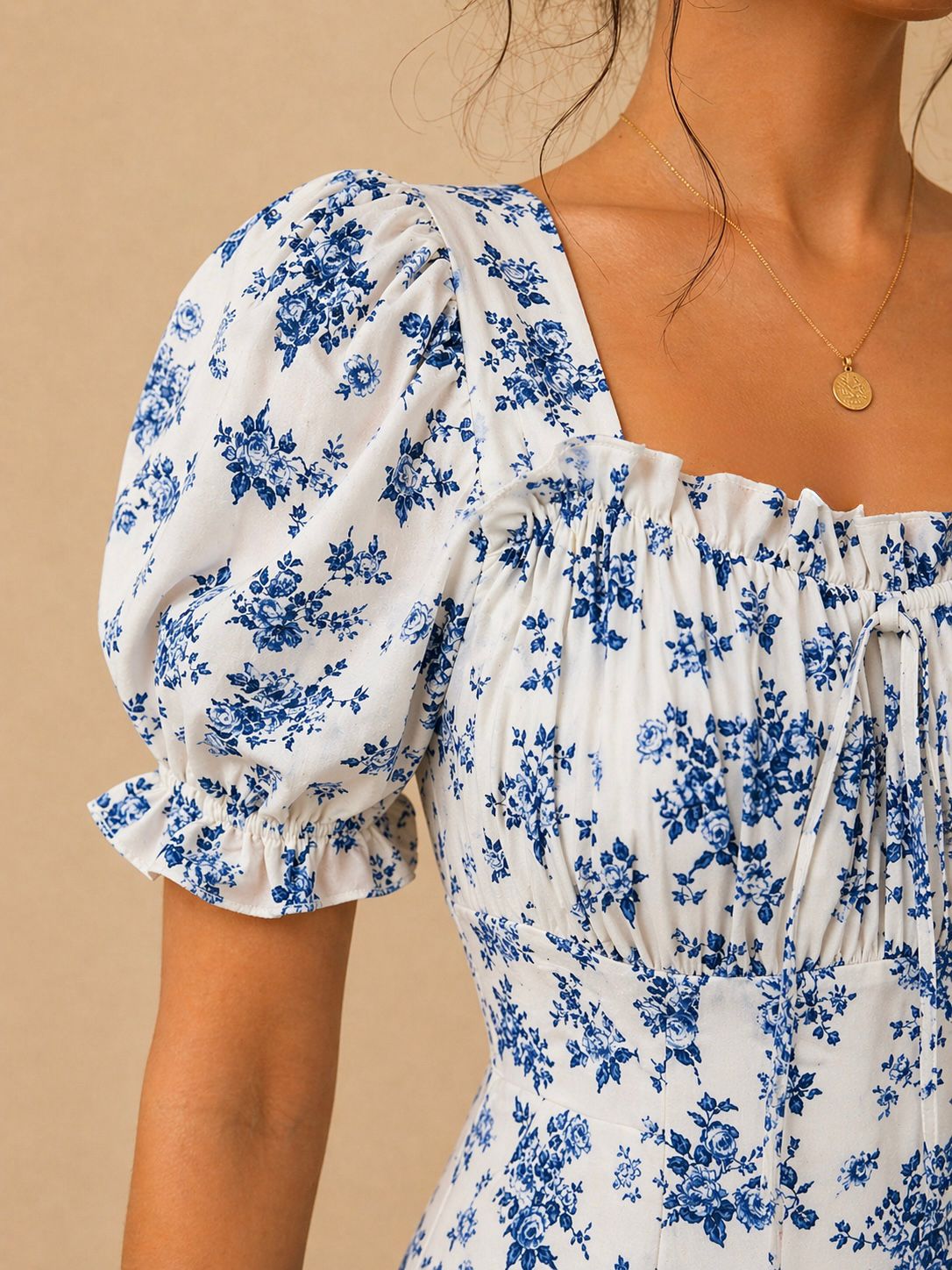 Blue floral midi dress styled look women Pakistan