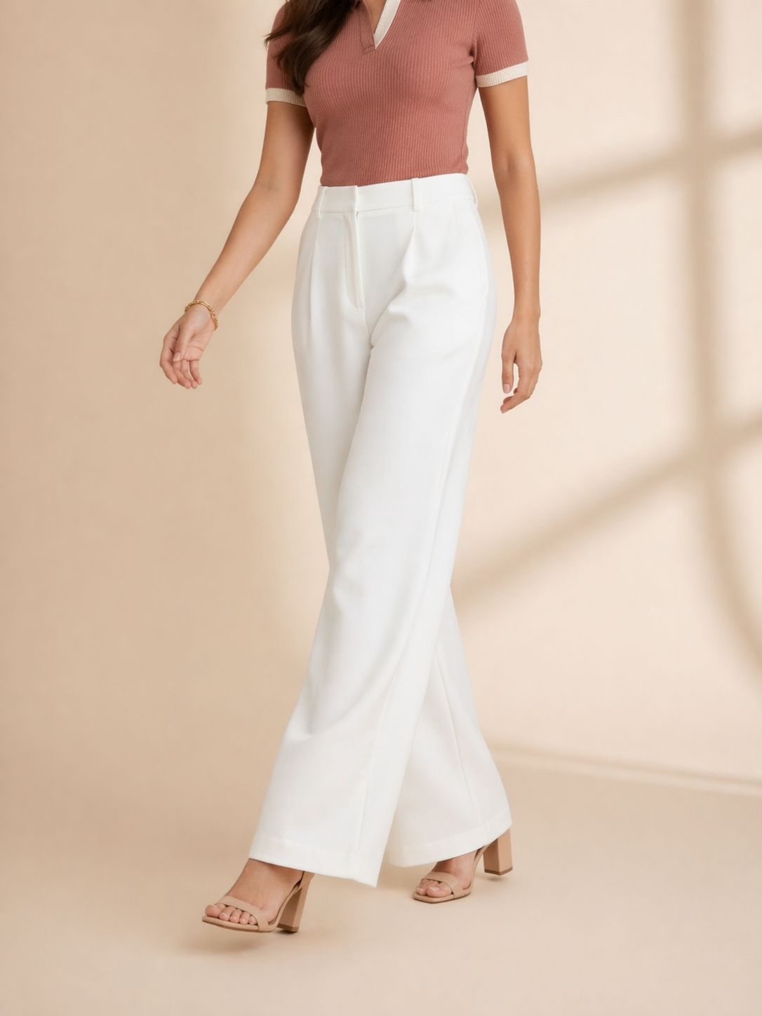 Wide leg white pants styled look women Pakistan