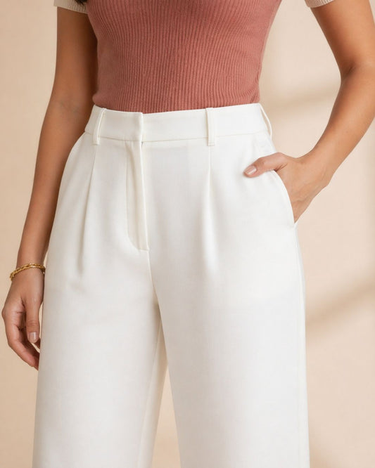 Wide leg white pants side view women - Fasciners Pakistan